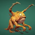 Mythical Yellow Aquatic Creature With Large Eyes Horns Sharp Teeth And Claws 3d model
