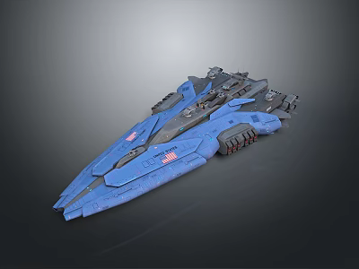Advanced Blue Futuristic Sci-Fi Spaceship With Streamlined Design And Weapon Systems 3d model