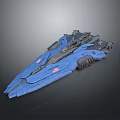 Advanced Blue Futuristic Sci-Fi Spaceship With Streamlined Design And Weapon Systems