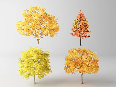 Vibrant Autumn Arbor Trees with Yellow Orange Red and Golden Foliage 3d model