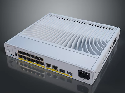 White Network Switch With Multiple Ethernet Ports And Ventilated Housing Design 3d model