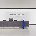 Modern Office Reception Desk With Computers Chairs Blue Accent And White Wall 3d model