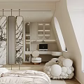 Elegant Bedroom Interior With Arched Window White Bed Plush Chair And Round Mirror