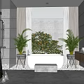 Modern Bathroom Interior With Bathtub Large Window Green Plants Natural View And Vanity