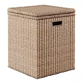 Elegant Display Shelf With Wicker Storage Basket And Patterned Decorative Pillows