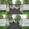 Modern Feature Wall Design With Stone Pathway Lush Lawn And Trees 3d model