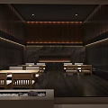 Japanese Style SPA Sauna Interior Featuring Wooden Structure Tatami Mats Stone Lanterns And Fireplace