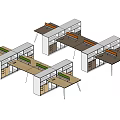 Multiple Office Workstations With Wooden Desks Partition Dividers And Storage Drawers
