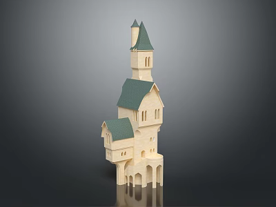 Cartoon Fairy Tale Castle Scene With Green Roofs Multi Level Tower Arched Doors Windows 3d model