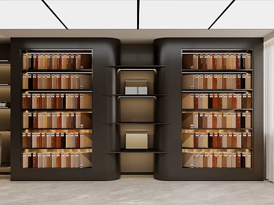 Modern Black Display Shelves with Multilayer Design for Organizing Bottled Products in Retail Space 3d model