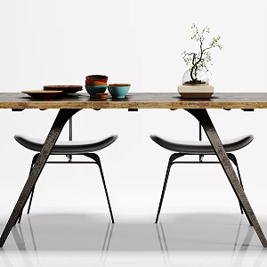 Industrial LOFT dining table and chair combination dining table chair decoration combination 3d model