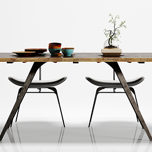 Industrial LOFT dining table and chair combination dining table chair decoration combination 3d model