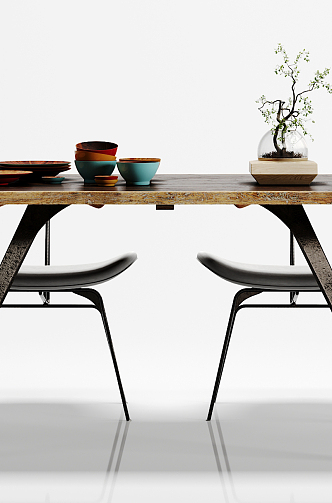 Industrial LOFT dining table and chair combination dining table chair decoration combination 3d model