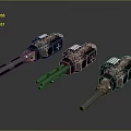 Three Metallic Mechanical Devices With Black Brown Accents And Detailed Design On Dark Background