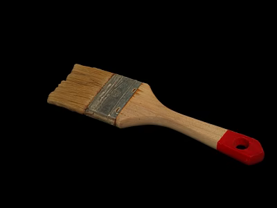 Wooden Handle Paint Brush With Red End And Brown Bristles On Black Background 3d model