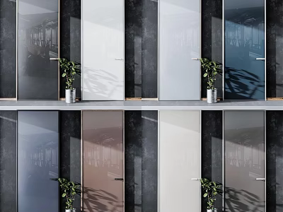 Modern Glass Doors In Various Colors With Potted Plants And Interior Design 3d model