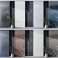 Modern Glass Doors In Various Colors With Potted Plants And Interior Design