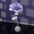 Floral Art Display Featuring Purple Paper Flower With Silver Stem And Gray Spherical Vase