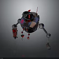 Rusty Mechanical Creature With Spherical Body Red Antenna Black Window Eyes And Metal Limbs
