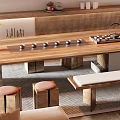 Tea Table and Chair Combination Tea Table Dining Table and Chair Desk and Chair Single Chair Tea Set Wooden Pier 3d model