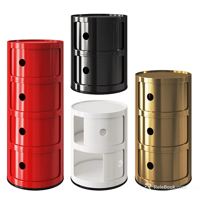 Modern Bedside Tables in Red Black White Gold with Multi Layer Cylindrical Design 3d model