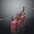 Orange And Black Passenger Aircraft On Red Container With Rotors Dark Background