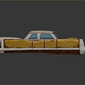 Yellow Vintage Car Model With White Roof Blue Windows And Worn Glossy On Dark Background