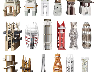 Roadside Facilities Featuring Various Tower Structures With Diverse Architectural And Modern Designs 3d model