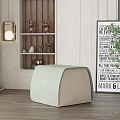 Light Green And Beige Curved Ottoman With Wooden Floor Decorative Painting And Green Plant
