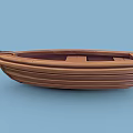 Classic Wooden Boat With Brown Hull And Bench Seats On Blue Background