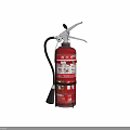 Red Fire Extinguisher With Black Hose Pressure Gauge And Safety Label