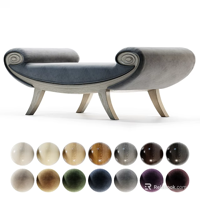 Modern Curved Armrests Sofa Bench With Gray Upholstery Wooden Legs And Multiple Color Options 3d model 