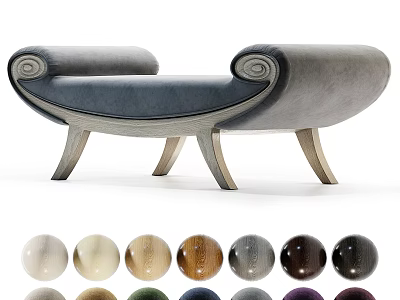 Modern Curved Armrests Sofa Bench With Gray Upholstery Wooden Legs And Multiple Color Options 3d model