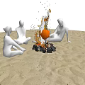 Garden Ornaments Enhance Bonfire Gathering With People Sitting On Sand At Night