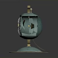 Modern Teal And Gold Electric Fan Featuring Circular Frame And Stable Base 3d model