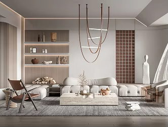 Quiet Living Room Sofa Tea Table Combination Leisure Chair Chandelier Sculpture Ornaments 3d model