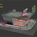 Cartoon Construction Site Scene With Scaffolding Stairs Traffic Light And Green Box