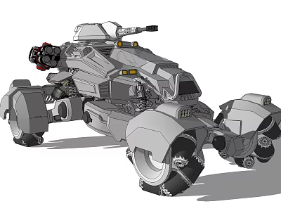 Military Weapon Vehicle With Armored Design Multiple Missile Launchers And Heavy Cannons 3d model