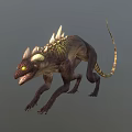 Mythical Lizard Creature In Dynamic Running Pose With Spiked Back Long Tail Yellow Eyes