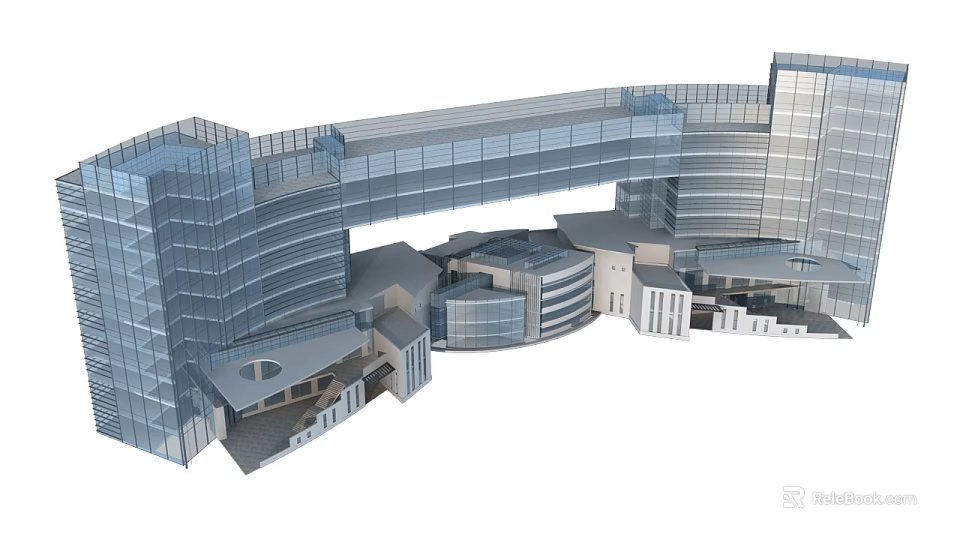 Modern Glass Facade Commercial Complex Featuring Multi Storey Connected Retail And Office Spaces 3d model