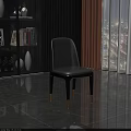 Modern Grey Leather Dining Chair With Black Legs And Gold Accents