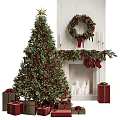 Festive Christmas Fireplace Decor With Wreath Stockings Candles Tree And Gifts