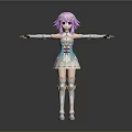 Anime Character Pink Hair Purple Eyes Blue White Dress White Gold Accents Standing Arms Outstretched