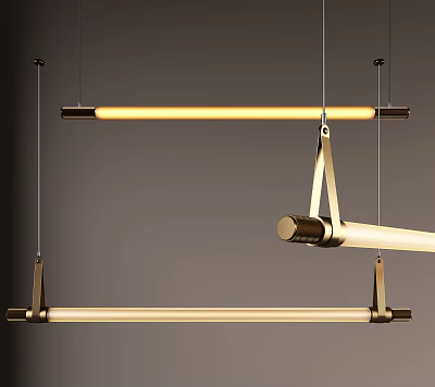 Modern Brass Linear Chandelier With Sleek Hanging Design And Warm Light 3d model