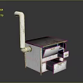 Old Fashioned Metal Heating Stove With Long Pipe And Storage Drawers
