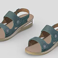 Comfortable Adjustable Women's Green Sandals With Golden Thick Sole And Floral Decorations