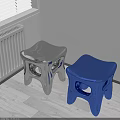 Modern Silver and Blue Stools with Shiny Surface Unique Hollow Design in Indoor Corner