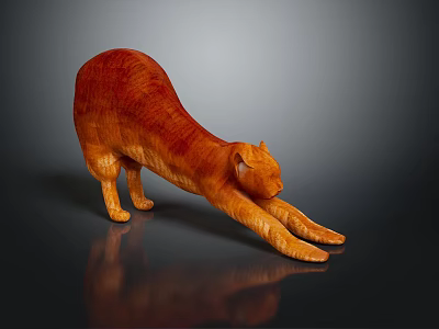Orange Cat Stretching On Dark Surface With Smooth Fur And Reflection 3d model