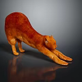 Orange Cat Stretching On Dark Surface With Smooth Fur And Reflection 3d model