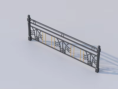 Elegant Black Metal Railing With Golden Strips And Ornamental Design 3d model